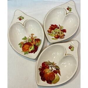 Vintage Nasco Del Coronado 3 Pottery Fruit & Nut Heart Shaped Bowls